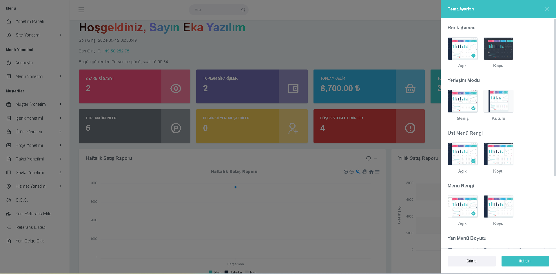 Yönetim Paneli Screenshot