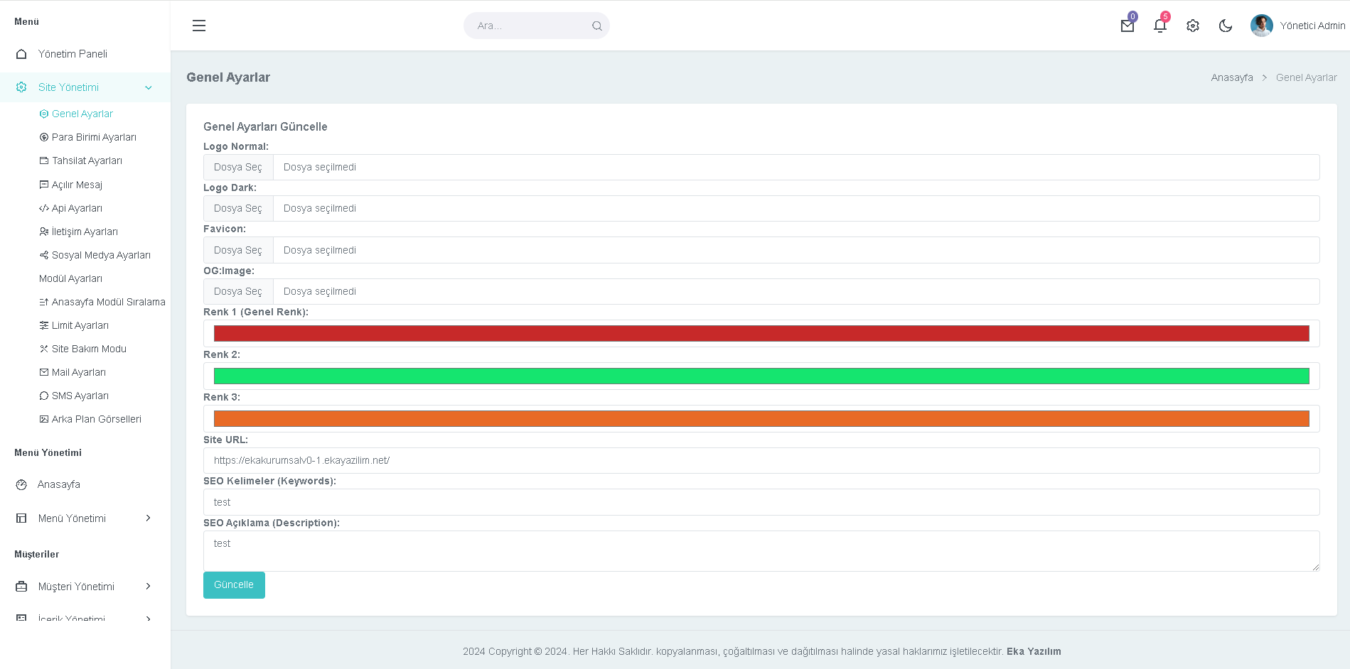 Yönetim Paneli Screenshot