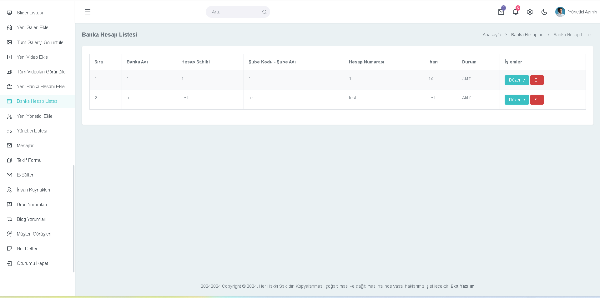 Yönetim Paneli Screenshot