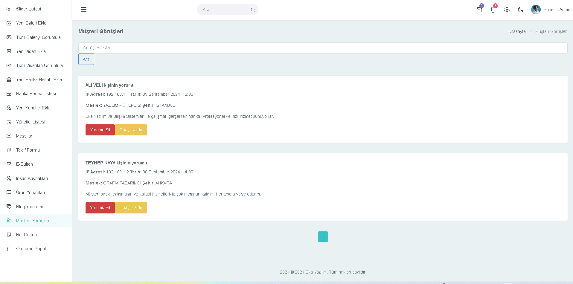 Yönetim Paneli Screenshot